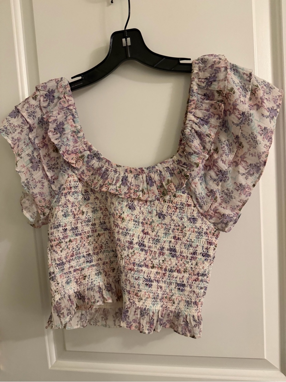 LoveShackFancy Pastel Lavender Floral Ruffle Crop Top - Picture 4 of 4